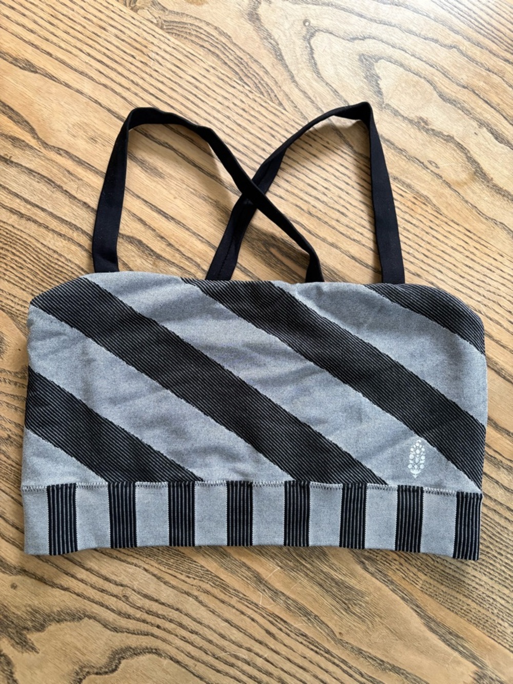NWOT Free People Movement Criss Cross Top in Black/Grey Stripe Sz M / L